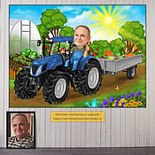 Сувениры и подарки handmade. Livemaster - original item Cartoon by photo, farmer, tractor driver, vegetable garden. The painting is a gift to Dad grandfathe. Handmade.