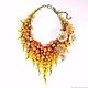 Order Tangerine Parfait. Necklace from natural agate, the flowers from fabric. ms. Decorator. Livemaster. . Necklace Фото №3