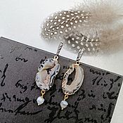 Украшения handmade. Livemaster - original item Earrings with gray geodes agate 