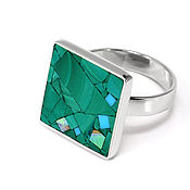 Ring with malachite and mother of pearl. Ring size 16. Jewelry set