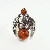 Украшения handmade. Livemaster - original item Scarab ring with amber. Handmade.