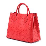 Сумки и аксессуары handmade. Livemaster - original item Women`s shopper bag, made of ostrich leather in red color.. Handmade.
