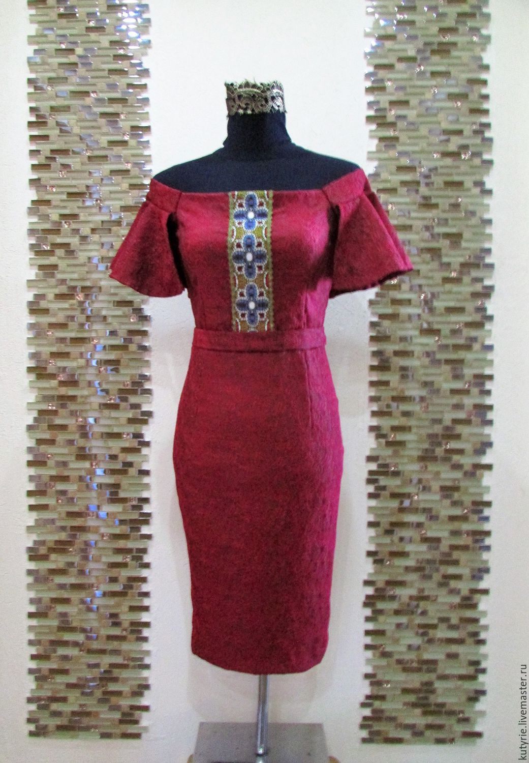 Author's jacquard dress 'Jewels'-red, Dresses, Moscow,  Фото №1