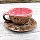 Чайный набор "Натура" нежно-розовый, чашка + блюдце + ложка. Чайные пары. LAMA - Красивая посуда. Ярмарка Мастеров.  Фото №4