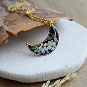 Украшения handmade. Livemaster - original item Resin moon pendant with real flowers. Pendant gift girl. Handmade.