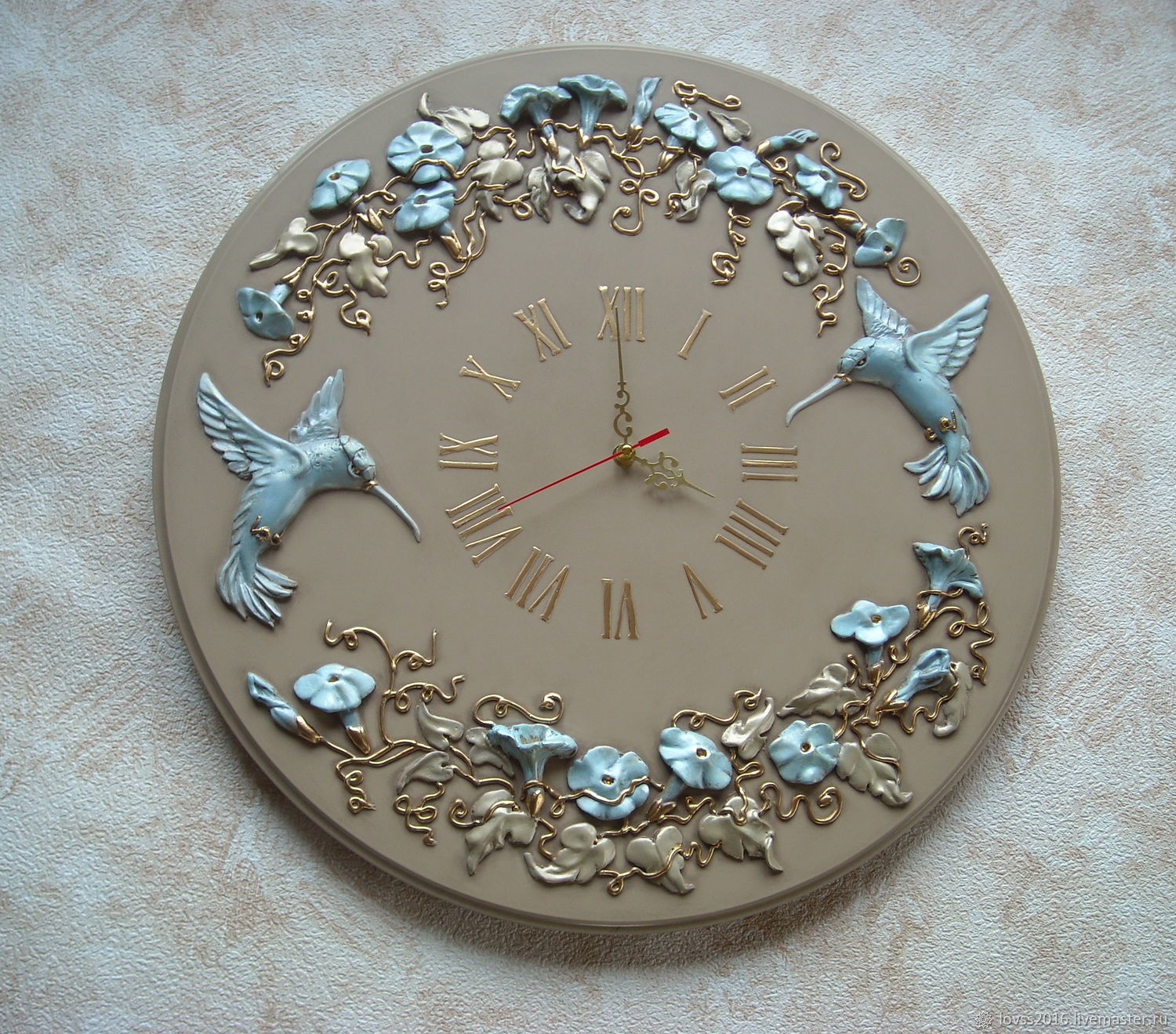 Часы-барельеф"Голубые цветы" – заказать на Ярмарке Мастеров – M623CRU ...