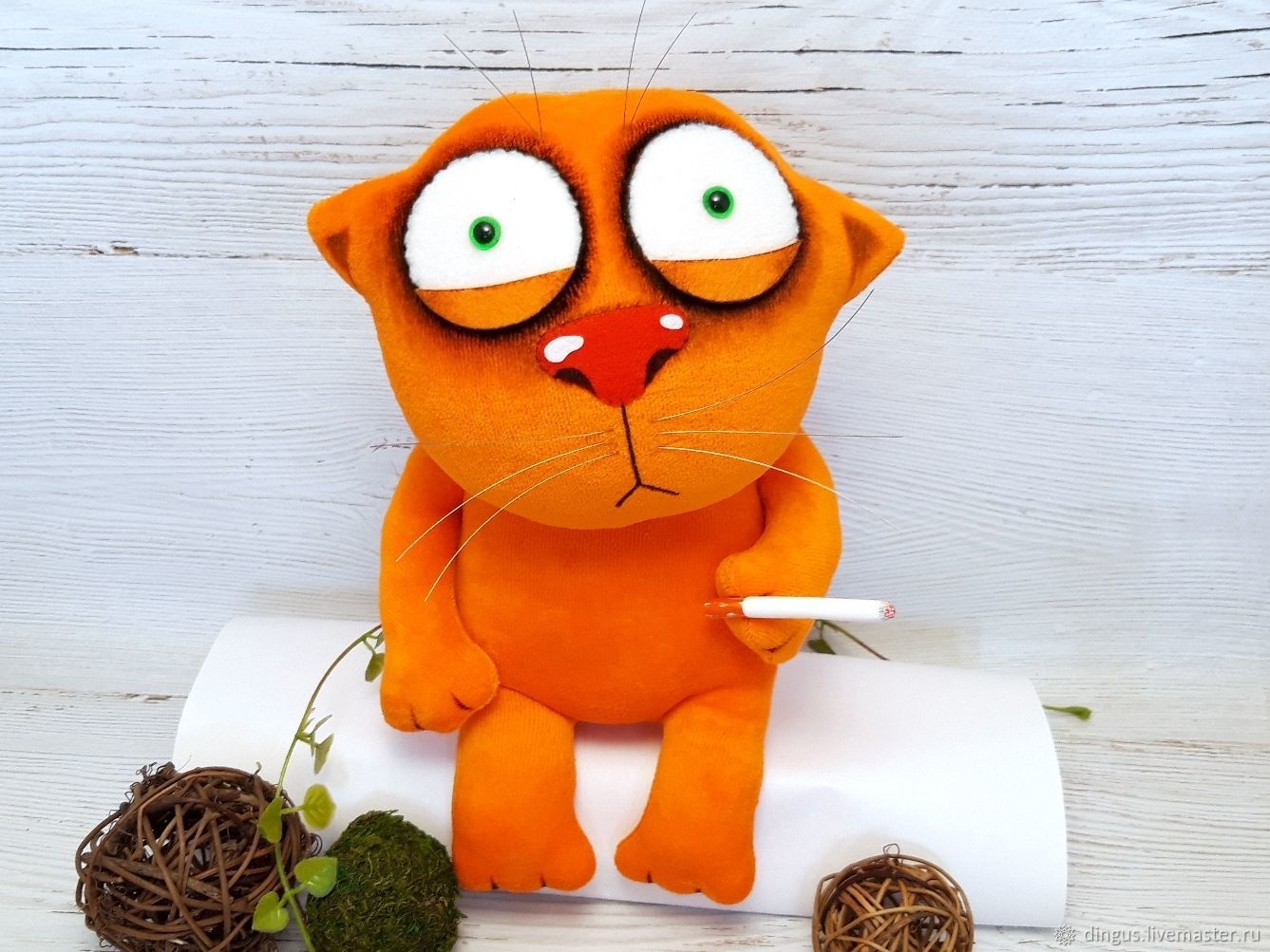 can't sleep.. Plush soft toy ginger cat with a cigarette, Stuffed Toys, Moscow,  Фото №1