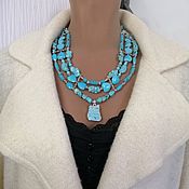 Украшения handmade. Livemaster - original item Three-row necklace the beads with a pendant, 