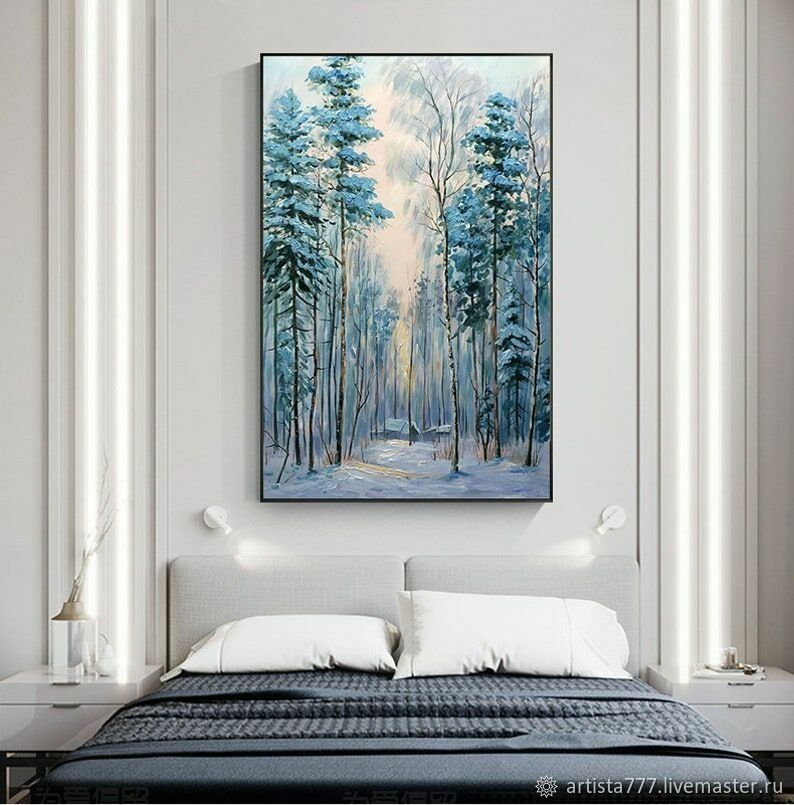 Картина маслом зимний пейзаж Картина зима Купить картину для интерьера ...