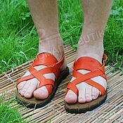 Обувь ручной работы handmade. Livemaster - original item Sandals Men`s genuine leather orange Athens. Handmade.