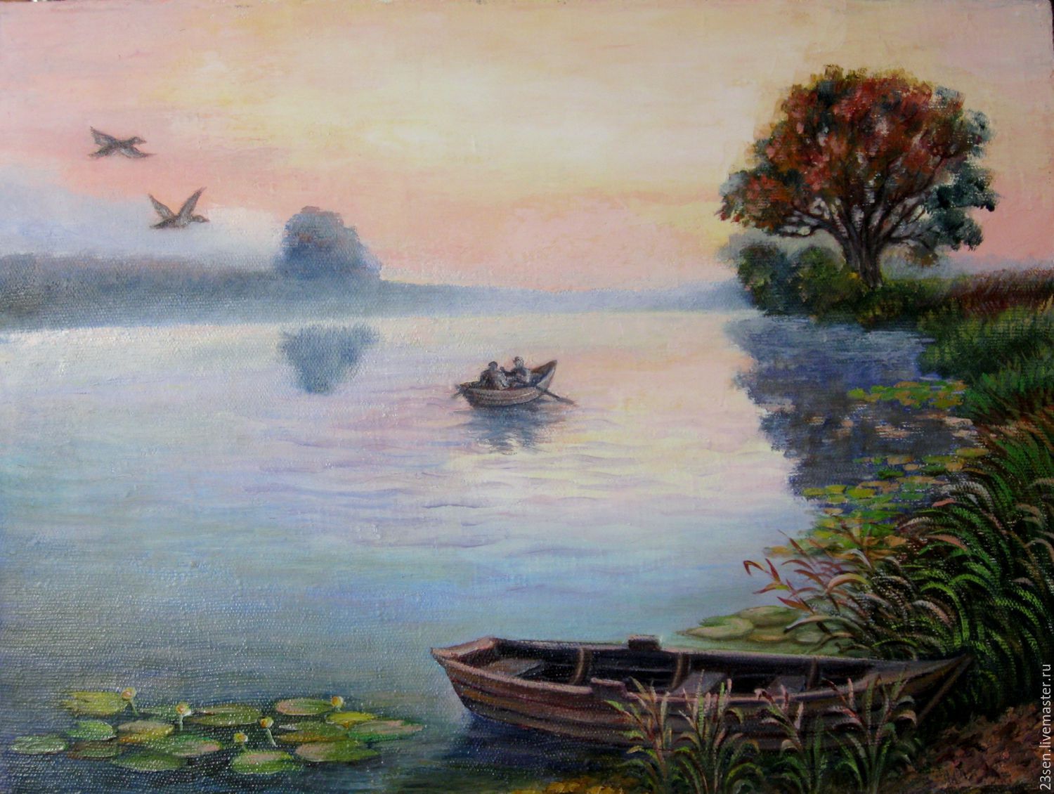 Пейзаж Рыбак на озере