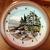 Для дома и интерьера handmade. Livemaster - original item Embroidered watch "Coast of Ladoga". Handmade.
