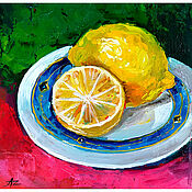 Картины и панно handmade. Livemaster - original item Painting Lemons Oil 15 x 15 Fruit Still Life in the Kitchen Painting. Handmade.