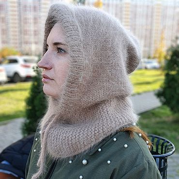 Аксессуары ручной работы. Ярмарка Мастеров - ручная работа Капор вязаный спицами из ангоры «Зимний Шёпот» — теплый женский. Handmade.