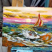 Картины и панно handmade. Livemaster - original item Oil painting Seascape Sunset with a boat. Handmade.