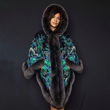 Пончо из платка "Русская красавица" с лисой. National Brand (Катерина). Одежда женская ручной работы - Ярмарка Мастеров Одежда женская ручной работы. Ярмарка Мастеров - ручная работа Пончо из платка "Русская красавица" с лисой. Handmade.