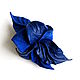 Automatic flower clip made of leather and suede Unique bright blue, Hairpins, Moscow,  Фото №1