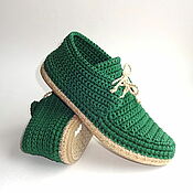 Обувь ручной работы handmade. Livemaster - original item Knitted sneakers, green cotton. Handmade.