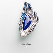 Украшения handmade. Livemaster - original item Blue White Blue Afghan Lapis Lazuli and Pearl Brooch Feather. Handmade.