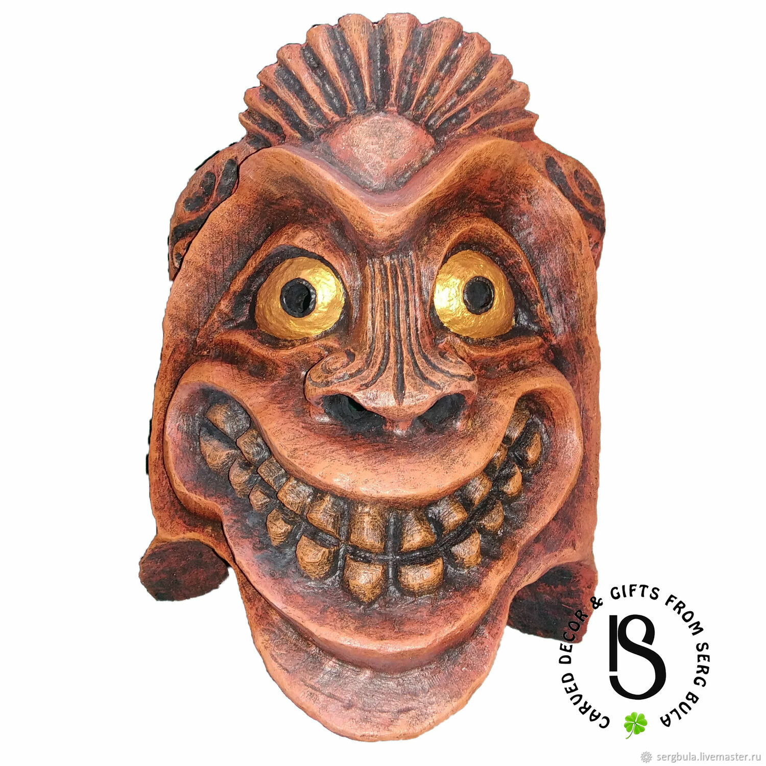 Carved mask made of wood 'Joyful Tikki', Interior masks, Velikiy Novgorod,  Фото №1