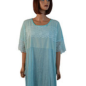 Одежда handmade. Livemaster - original item Summer light beach tunic dress made of knitwear and lace blue. Handmade.