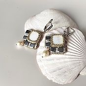 Украшения handmade. Livemaster - original item Square earrings with jasper beads, beige earrings with pendants. Handmade.