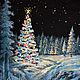 Picture miniature Christmas tree, Festive night, 20h15, oil, Pictures, Voronezh,  Фото №1