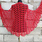 Аксессуары handmade. Livemaster - original item Shawl Knitted Cotton Cape Summer Bright Red Openwork Mini Shawl. Handmade.