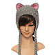 Order Hat with Cat ears knitted women's grey. Space Cat Knitting. Livemaster. . Caps Фото №3