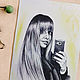 Портрет девушки карандашом по фото А5, Картины, Москва,  Фото №1