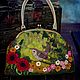 Bag author's women's felted with flowers and bird, handmade, Clasp Bag, Chelyabinsk,  Фото №1