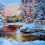 Картины и панно handmade. Livemaster - original item Painting ,oil the evening of pink..winter landscape. Handmade.