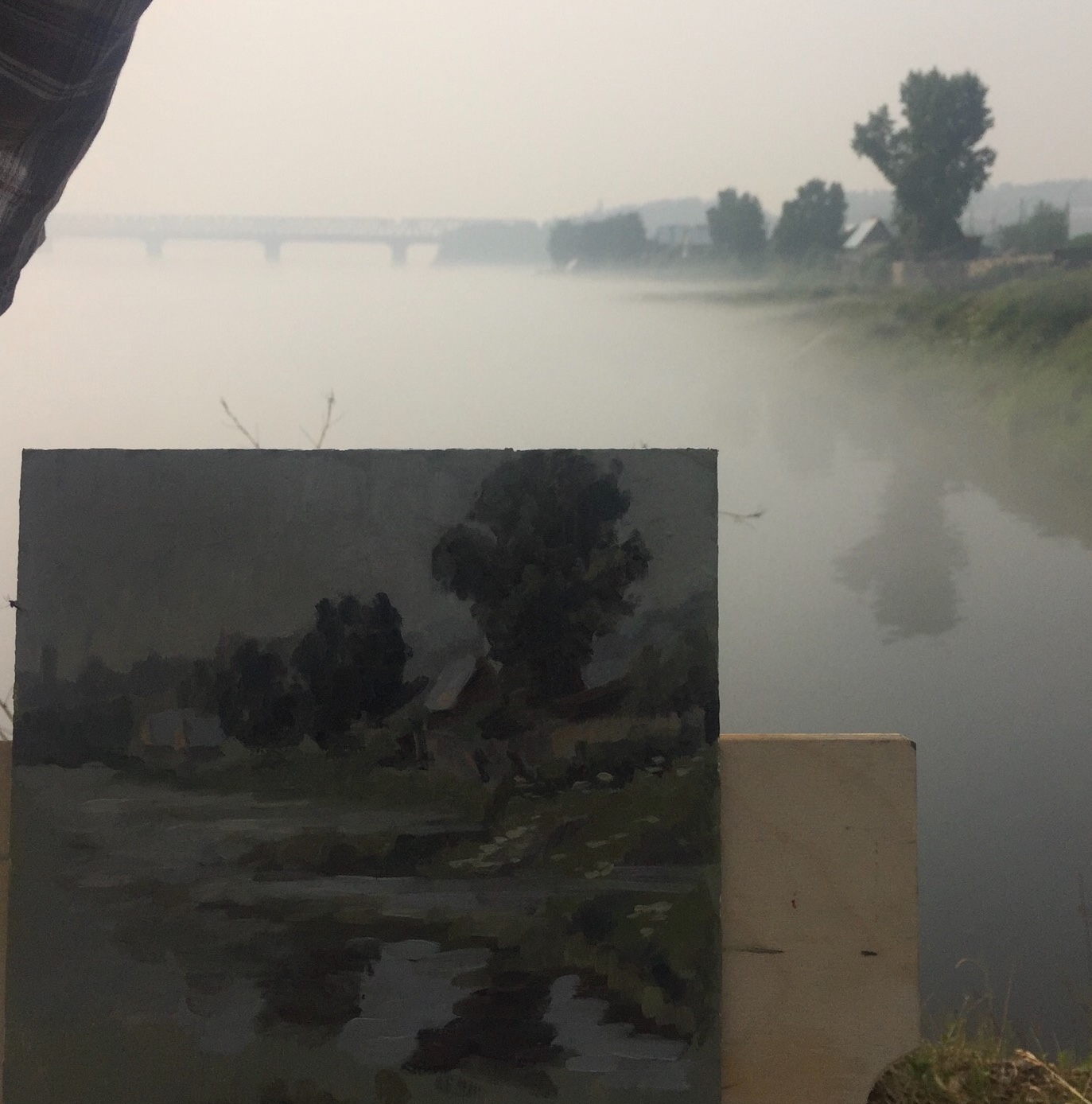 Работа на пленэре. Этюд, картон, масло. 