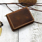Сумки и аксессуары handmade. Livemaster - original item Mini wallet made of genuine leather brown with a button. Handmade.