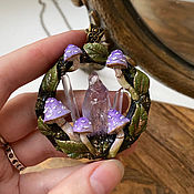 Украшения handmade. Livemaster - original item Forest pendant with mushrooms, amethyst and quartz. Handmade.