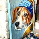 Бигль с жемчужной сережкой -интерпретация картины Вермеера, 30х30 см. Картины. Мир красок от Iren Fantasy (irenfantasyart). Ярмарка Мастеров.  Фото №5