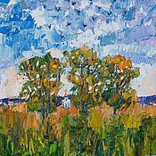 «Осенний пэчворк» Картина маслом пейзаж деревья