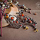 Copper long earrings 'Poppy Honey' with carnelian and coral, Earrings, Ulan-Ude,  Фото №1