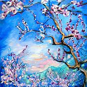 Картины и панно handmade. Livemaster - original item Peach Tree Oil Painting 50 x 60 cm Landscape blooming peach. Handmade.
