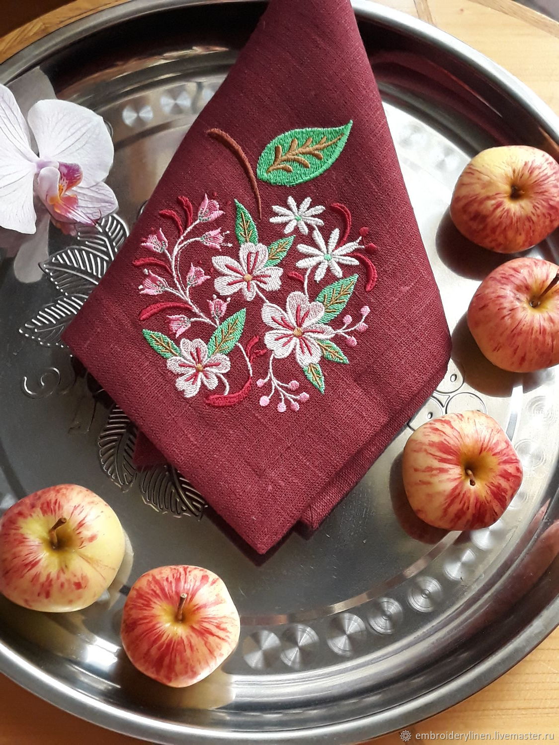 Салфетка льняная " Цветущее яблоко", Салфетки, Раменское,  Фото №1