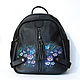 Backpack leather black hand painted flower meadow, Backpacks, Troitsk,  Фото №1