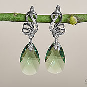 Украшения handmade. Livemaster - original item Alma silver plated earrings with green Swarovski crystals. Handmade.