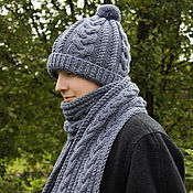 Аксессуары handmade. Livemaster - original item Men`s hat and knitted scarf with merino braids. Handmade.