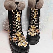 Обувь ручной работы handmade. Livemaster - original item Felted boots embroidered with rhinestones. Handmade.