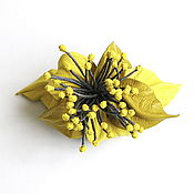 Украшения handmade. Livemaster - original item Hair Clip Leather Flower LEMON Yellow Lemon with Stamens. Handmade.