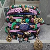 Украшения handmade. Livemaster - original item Wide leather bracelet with stones 