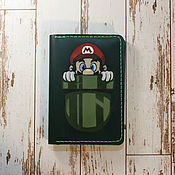 Сумки и аксессуары handmade. Livemaster - original item The passport cover is leather with a Mario pattern. Handmade.