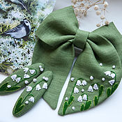 Украшения handmade. Livemaster - original item Bow and Hairpins, linen embroidery Lilies of the Valley. Handmade.