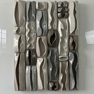 Картины и панно ручной работы. Ярмарка Мастеров - ручная работа Керамическое настенное панно «Рельефные волны»монохром,ручная работа. Handmade.