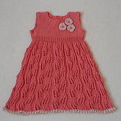 Одежда детская ручной работы. Ярмарка Мастеров - ручная работа Summer knitted dress in coral color. Handmade.